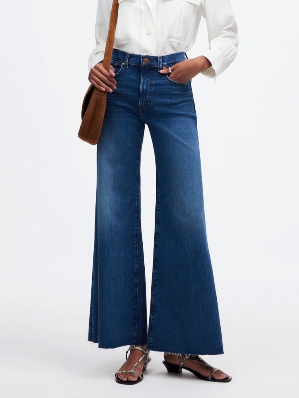 Madewell Flared Wide-Leg Crop Jeans Pelion Wash Raw Hem 29